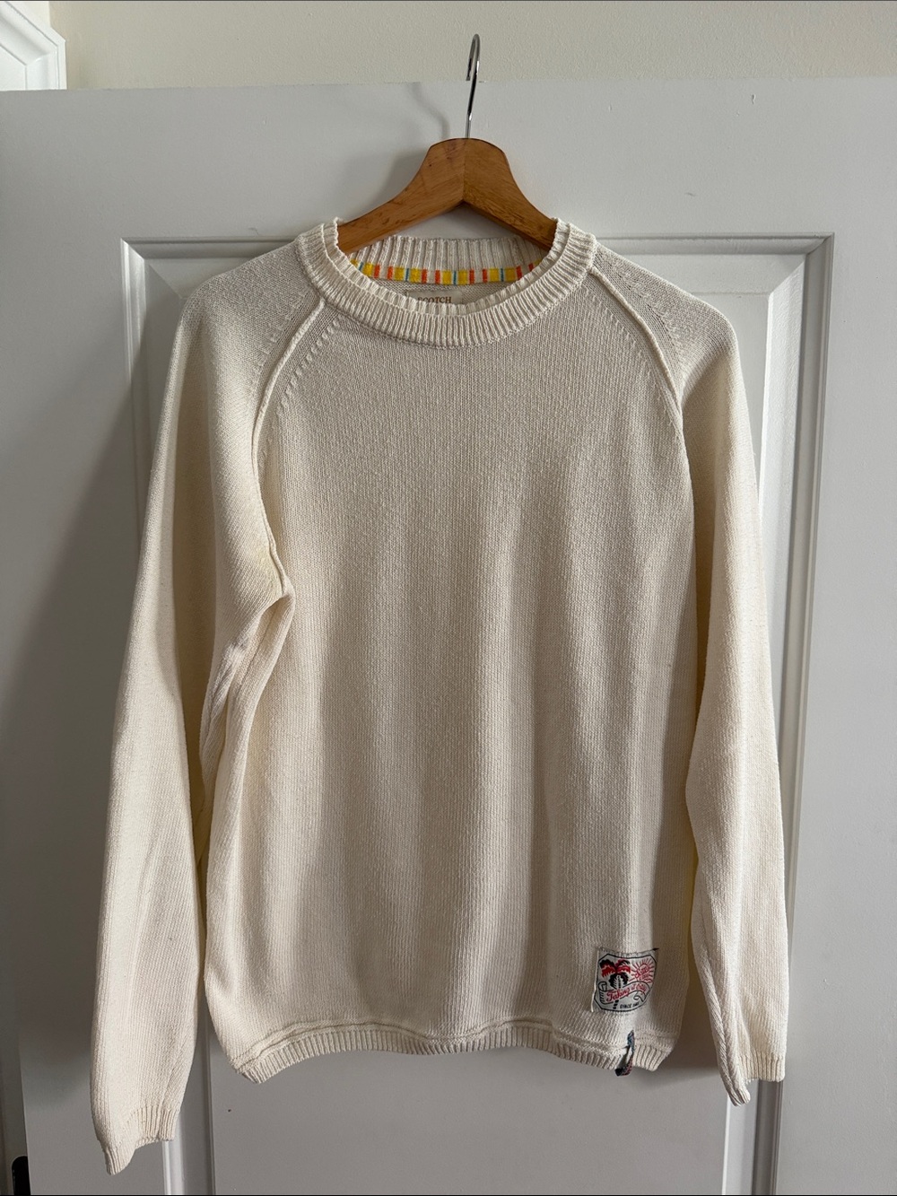 Scotch & Soda Cream Crewneck Sweater with Subtle Patch